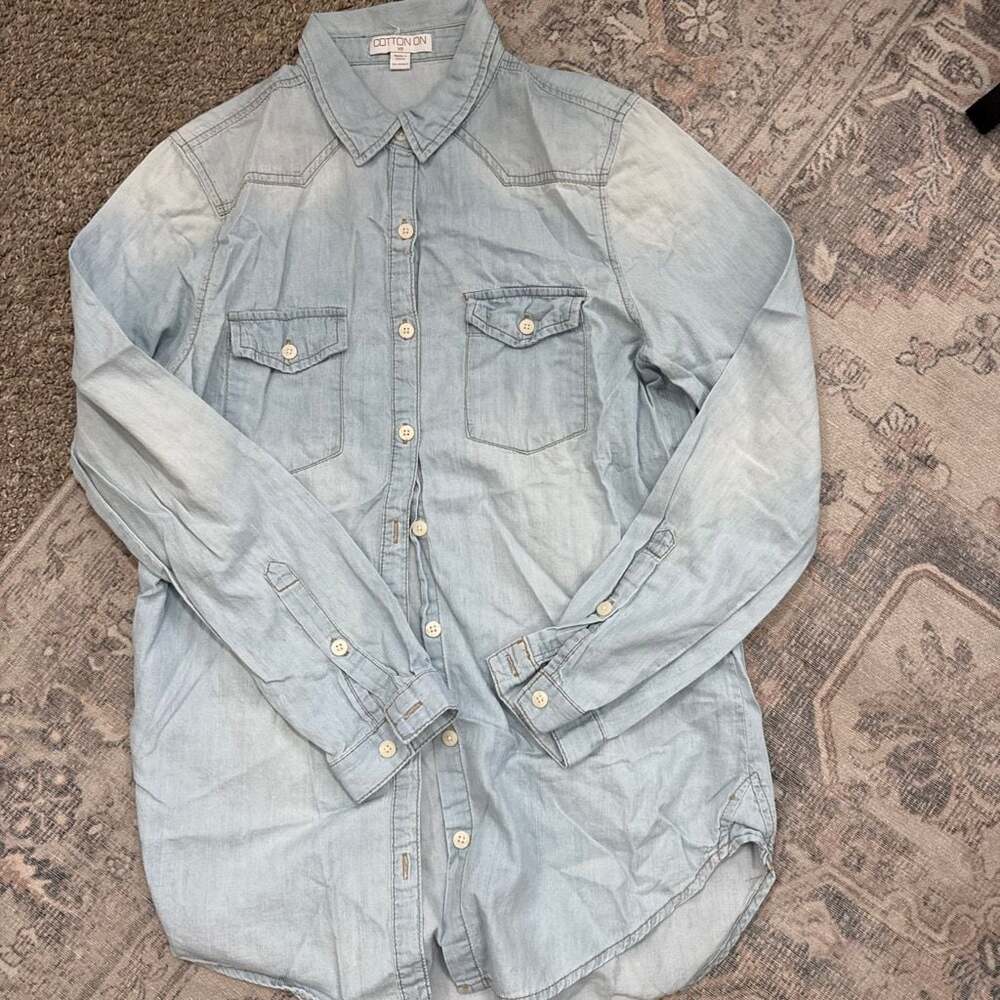 Cotton On Light Wash Denim Western Button-Down Shirt